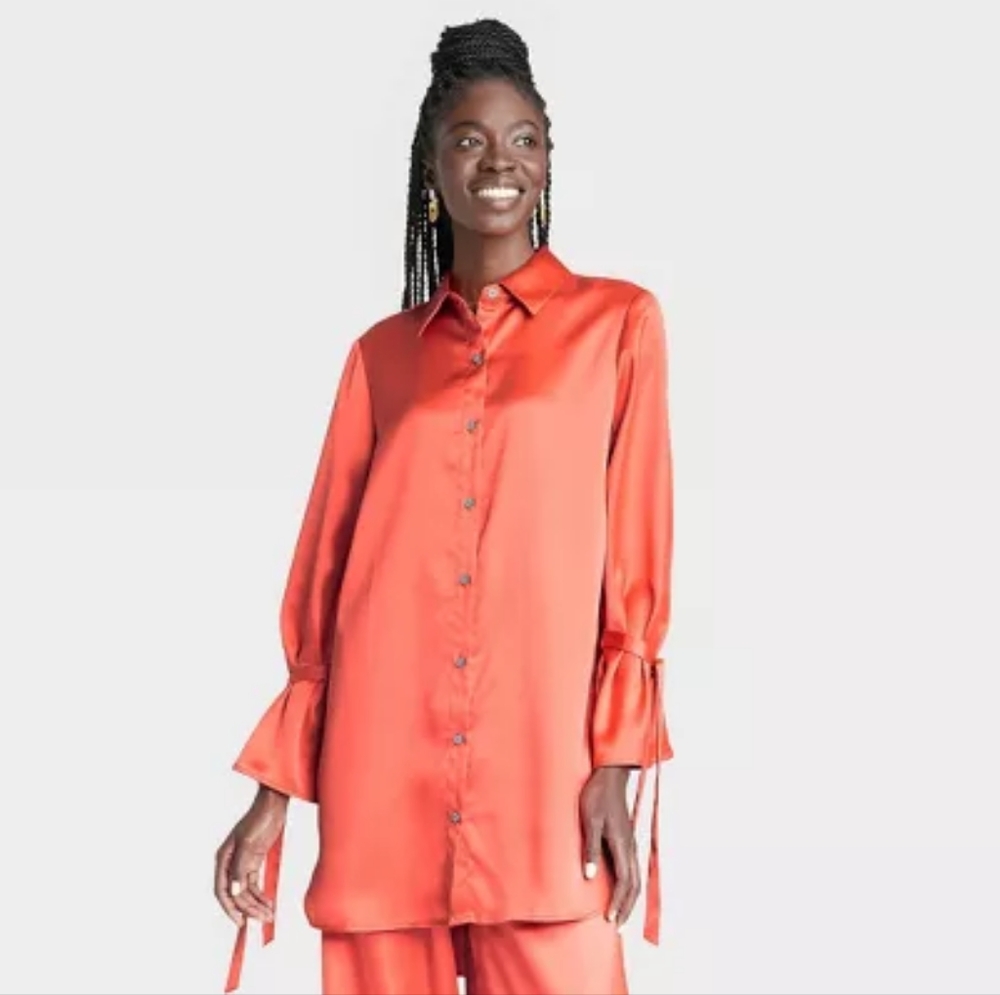 Target x Sammy B Long Sleeve Satin Button-Down Long Shirt